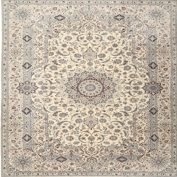 Ahgly Company Indoor Square Traditional Vanilla Gold Medallion Area Rugs, 5' Square