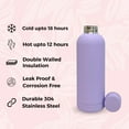 thumbnail image 5 of SuperGeneriX 17 oz Matte Insulated Stainless Steel Water Bottle - Vacuum Sealed Travel Bottle (Lilac), 5 of 8