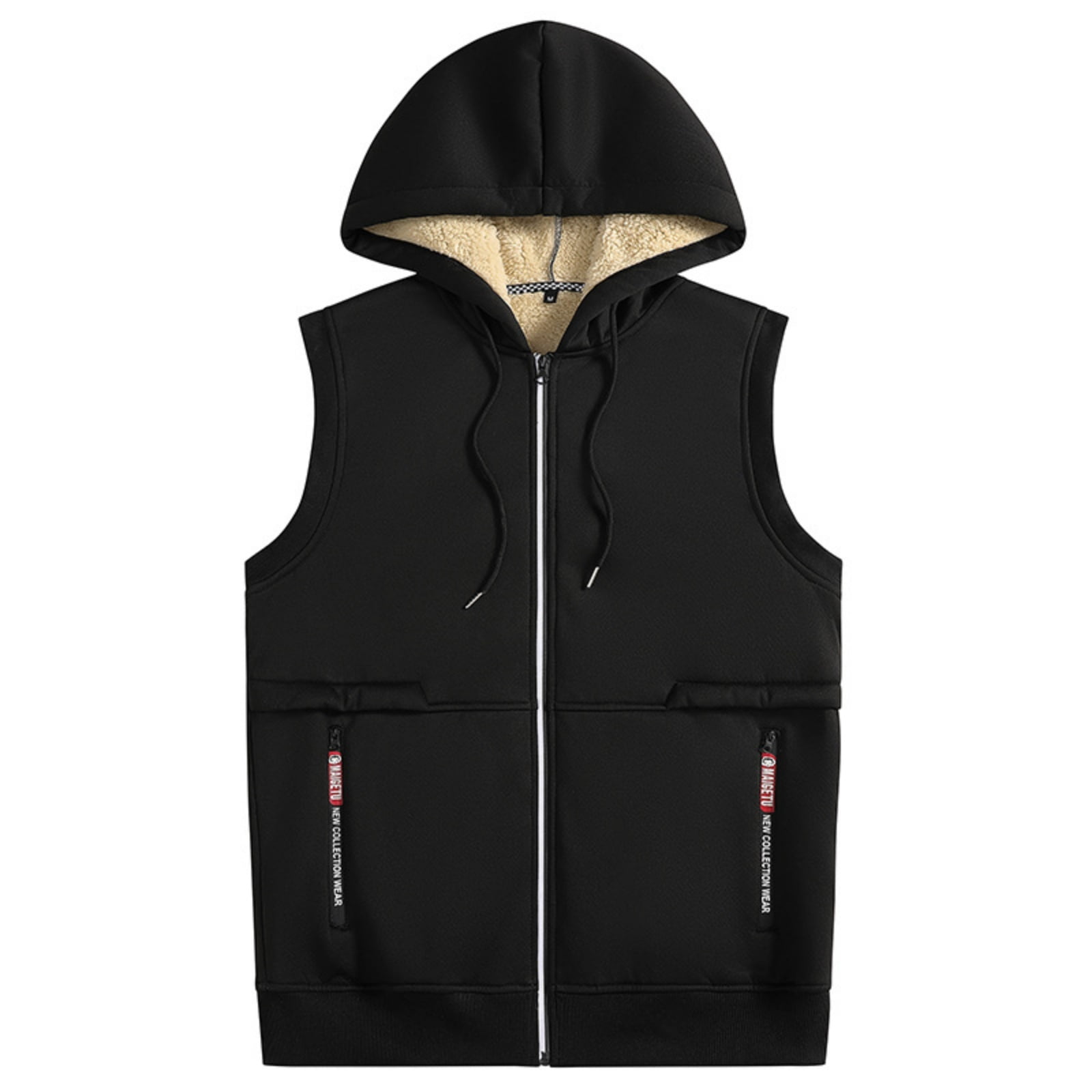 TrdSipl Mens Fleece Hooded Vest Sleeveless Stand Collar Zipper Up Waistcoat Outdoor Warm Up Ski Vest for Hiking Travel Golf