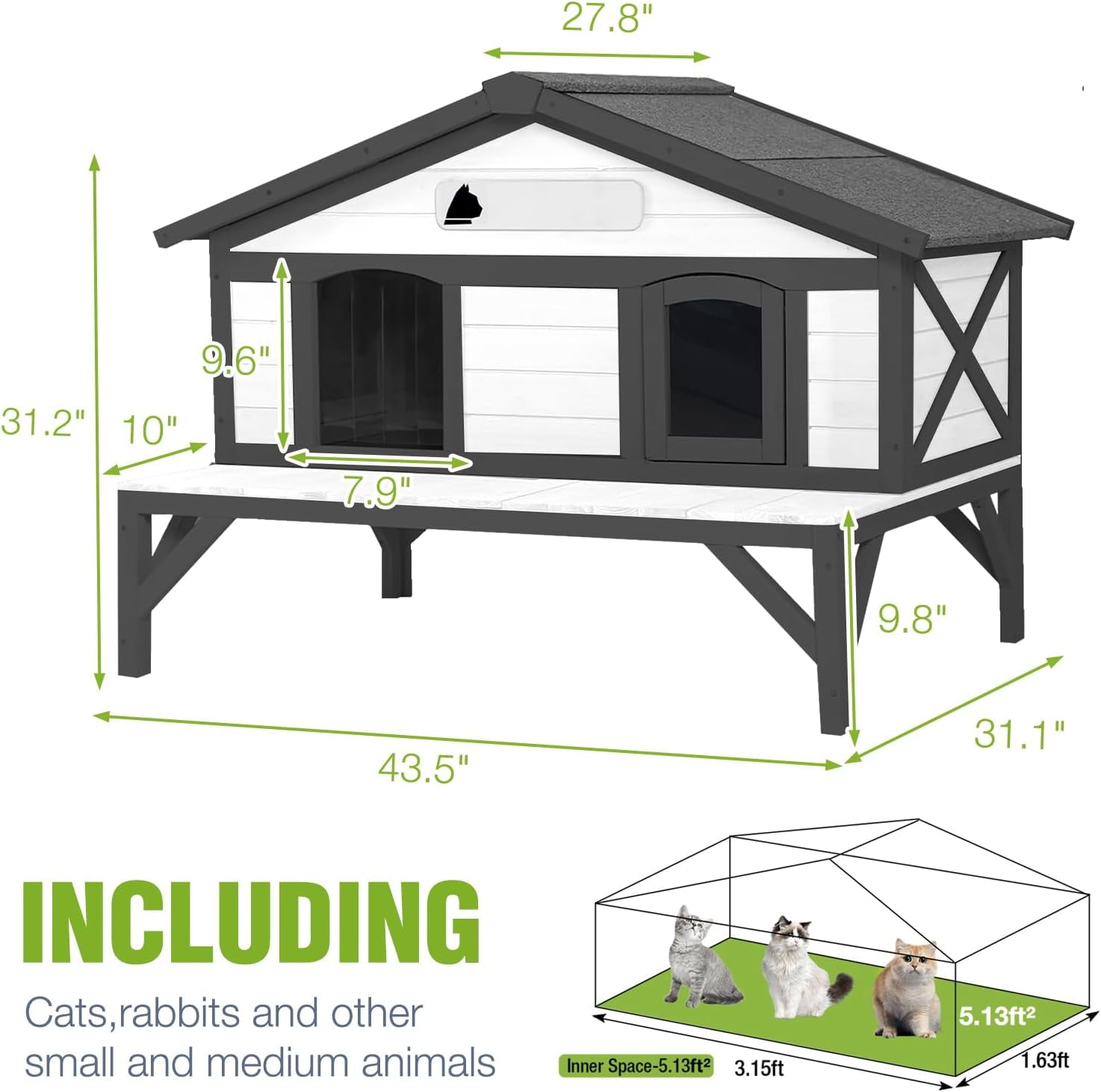 Aivituvin Heated Cat House for Outside Weatherproof Kitty Shelter with Heating Pad Insulated Liner Large Feral Cat Shelter with Escape Door Black