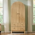 thumbnail image 4 of 71" Arched Storage Bookcases, 4-Tier Arched Wooden Bookshelf with 2 Drawer and 2 Shelves, Storage Pantry Cabinet for Office, Living Room, Kitchen, 4 of 7
