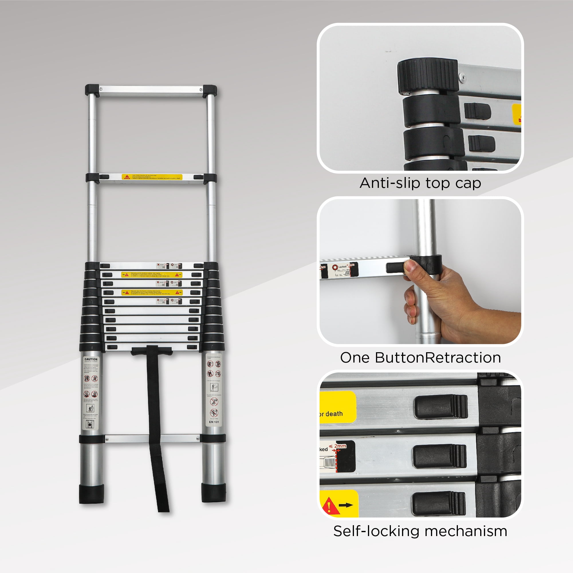 MAYEERTY Telescoping Ladder 16.5FT, Telescopic Extension Ladder, Aluminum Alloy Portable Folding Ladder for Indoor Outdoor, Heavy Duty 300 lbs Load