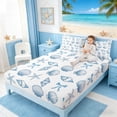 thumbnail image 3 of Manfei Watercolor Blue White Seashell Starfish Bow Queen Sheet Sets for Kids Boys and Girls, Marine Animal Bed Set 4-Piece, 1 Flat Sheet, 1 Fitted Sheet and 2 Pillowcases, 3 of 6