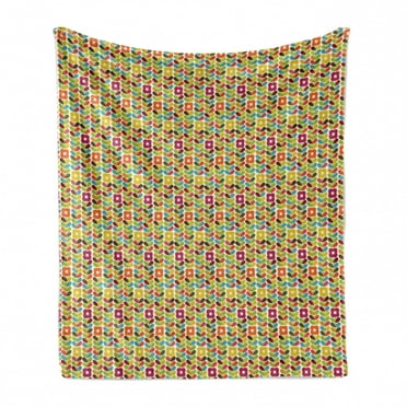 Colorful Soft Flannel Fleece Blanket, Scandinavian Leaves and Flowers Pattern with Rainbow Colors Classic Floral Design, Cozy Plush for Indoor and Outdoor Use, 70" x 90", Multicolor, by Ambesonne