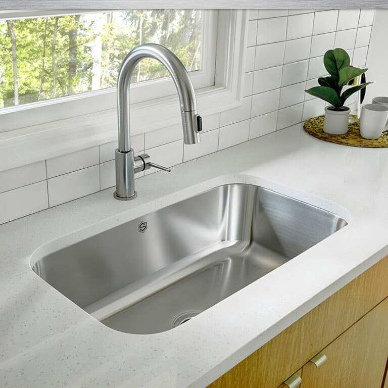 Strictly Sinks 32" Undermount Kitchen Sink - Single Bowl 18 Gauge with Sound Dampening Rubber Pads with  1 Strainer Drain 1 Grid and 1 Rolling Rack