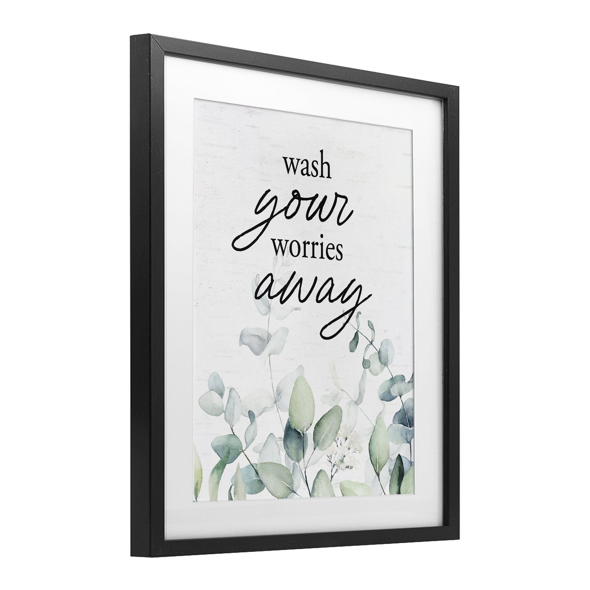 Wash Worries Away Herb Leaves Black Framed Print Under Glass, design by Lettered and Lined