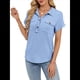 thumbnail image 3 of Camisas Casuales de Mujer con Botones, Corta, Solapa, Cuello en V, de Punto, Ropa de Playa con Bolsillos para Vacaciones. Azul M, 3 of 10