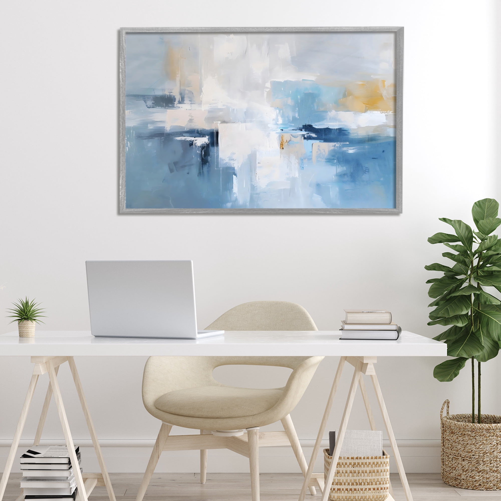 Stupell Industries Blue Sea Mist Horizon Gray Framed Giclee Art, design by Creative Studio