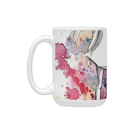 

Girly Decor Sketchy Fashion Lady with Hat Looking at Watercolor Splash Brushstroke Steam Artsy Image Ceramic Mug (15 OZ) (Made In USA)