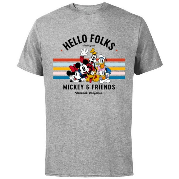 Disney Original Mickey & Friends Hello Folks Retro Vintage - Short Sleeve Cotton T-Shirt for Adults - Customized-Athletic Heather