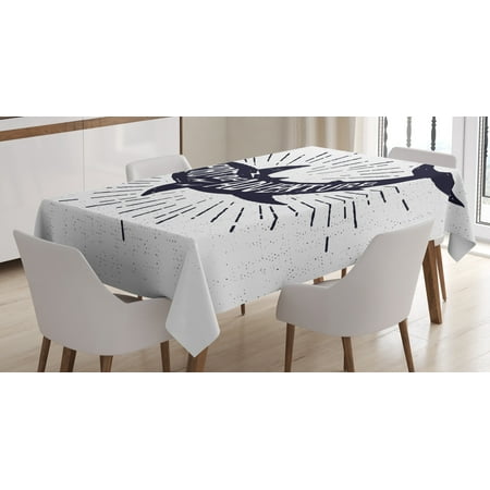 Shark Tablecloth, Spirit of Adventure Quote over A Fish Body Wildlife Motivational Grunge Design, Rectangular Table Cover for Dining Room Kitchen, 60 X 90 Inches, Indigo Pearl, by
