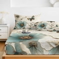 thumbnail image 6 of Full Size Fitted Sheet Set - Turquoise Tulip 3 Piece Bedding Sets 16" Deep Pocket Fitted Sheet with 2 Pillowcases Spring Vintage Botanical Butterfly Floral Brushed Microfiber Hotel Luxury Bed Sheets, 6 of 9