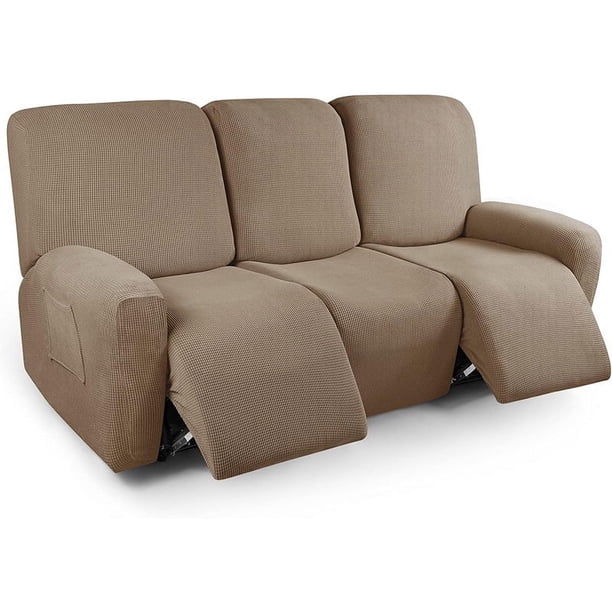 Nvzi Funda de sofá elástica de jacquard, funda de sofá de forro polar, funda de sillón reclinable para sala de estar, fácil de instalar, lavable, protector de sofá de 3 plazas (caqui oscuro)