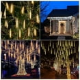 thumbnail image 3 of 2pcs Meteor Shower Lights, 11.8in 8 Tubes 192 LEDs Meteor Lights, Icicle Snow Falling Christmas Lights, Rain Drop String Waterproof Cascading Lights Indoor Outdoor Xmas Tree Wedding Party Decor, 3 of 10