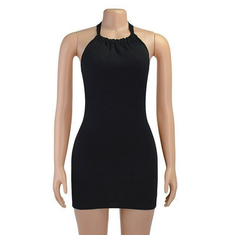 YCNYCHCHY 2023 Summer New Solid Backless Halter Dress Women Fashion Club  Beach Mini Dress Casual Sleeveless Soft Smooth Bodycon Dresses - Walmart.com