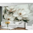 thumbnail image 2 of White Magnolia Flower Wall Mural, Vintage Floral Art Mural Wallpaper, Abstract Gray And White Marble Texture Large Wallpaper For Bedroom Living Room Wall Decor 110"W x 79"H (Not Peel and Stick), 2 of 6