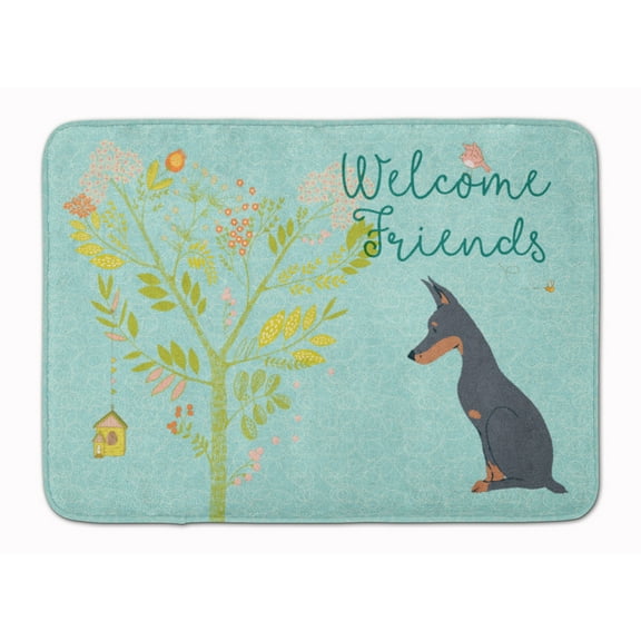 Carolines Treasures BB7586RUG Welcome Friends Doberman Pinscher Machine Washable Memory Foam Mat 19 X 27" multicolor
