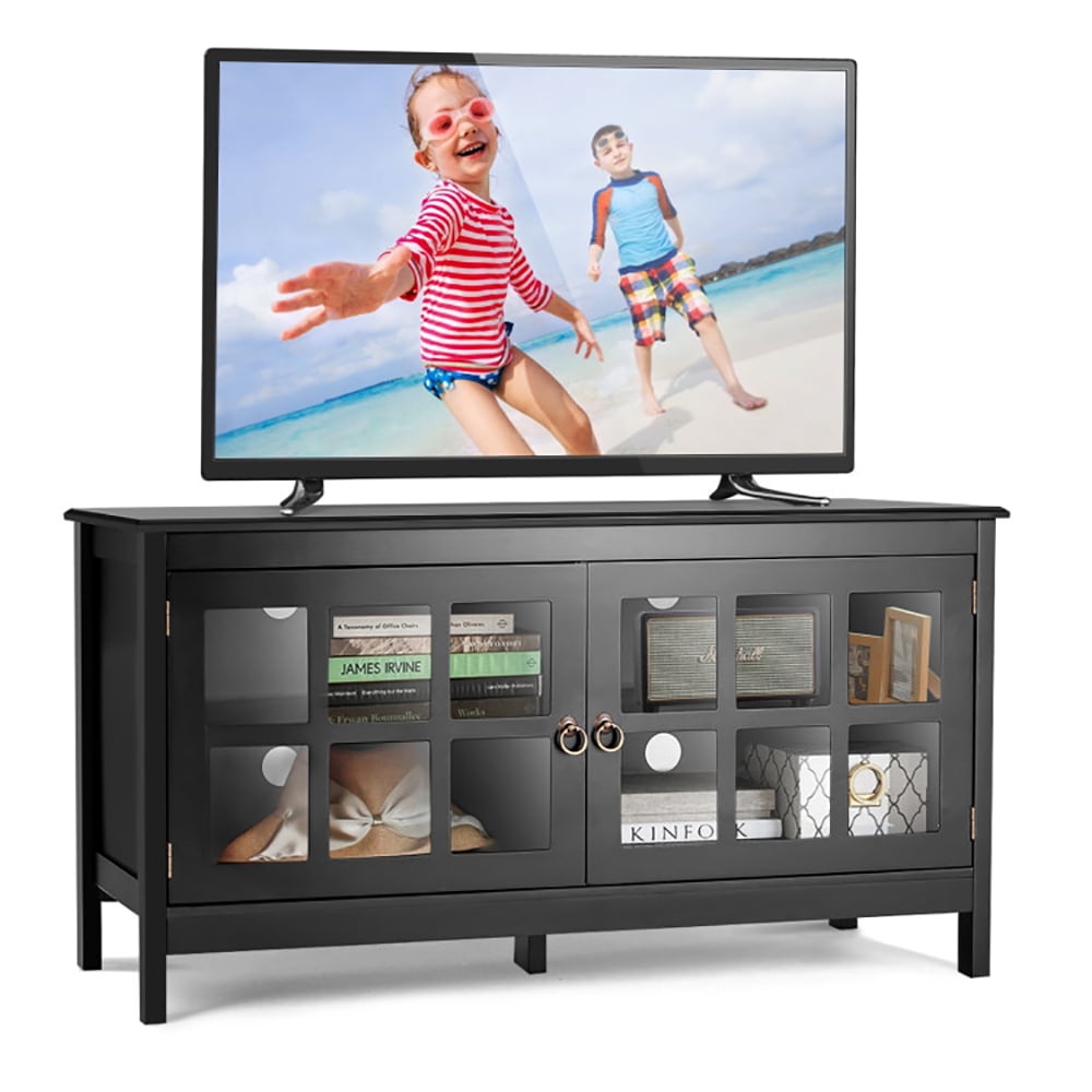 Finihen TV Stand, TV Cabinet, 50 Inch Modern Wood Large TV Stand, Entertainment Center for TV, Media Entertainment Center with Storage, for Living Room, Bedroom, Black