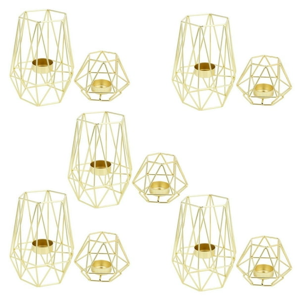 Juego de 10 Candelabros Candelita de Metal Geométrico Dorado para Decoraciones de Sala de Estar Y Baño - Centros de Mesa para Bodas Y Comedores, Decoración de Mesas Auxiliares
