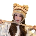 thumbnail image 2 of absanyy Women's Cute Kawaii Winter Hat - Acrylic Fluffy, Antler Cat Ear with Pom Poms, Ear Flap, Warm, Khaki, Free Size, 2 of 3