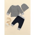 thumbnail image 4 of Qiylii Baby Boys Outfits Stripe Long Sleeve Pocket Tops+Drawstring Trousers+Cap, 4 of 8