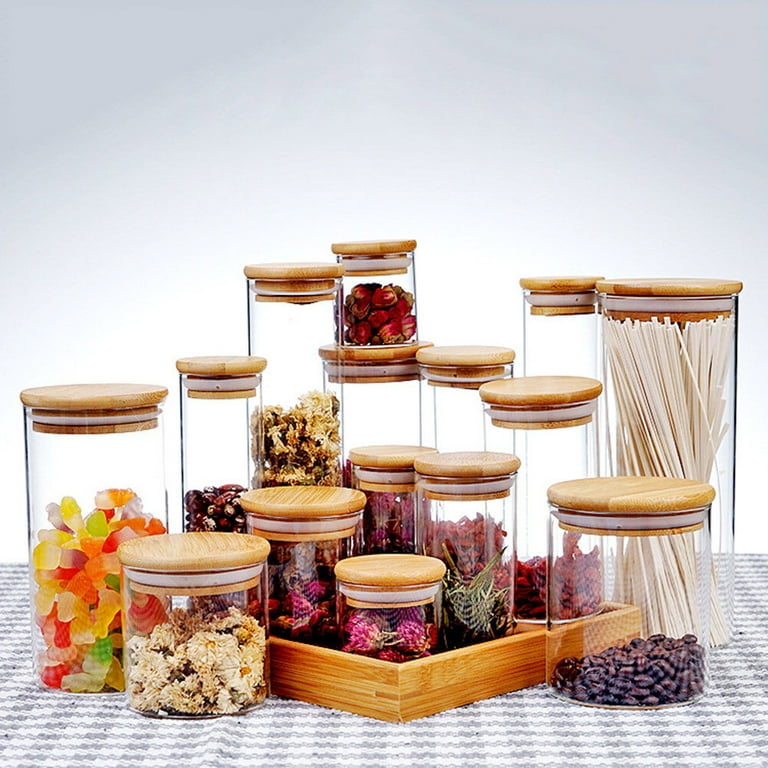 1250-3400ml Extra-Large Glass Sealed Jars Wood Lid Storage Organizers  Bottles Kitchen Grain Coffee Bean Boxes Accessories