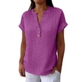 thumbnail image 3 of TaTaai 2026 Summer Women’s Pa V Neck Button Tee Short Sleeve Loose Blouse Casual Solid Color Fashion Top Soft Polyester Daily Shirt Gift, 3 of 8