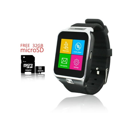 Unlocked 2-in-1 SWAP2 SmartWatch & Phone + Bluetooth Sync + Pedometer + Built-In Camera w/ 32gb microSD (Cell Phone With Best Camera And Battery Life)