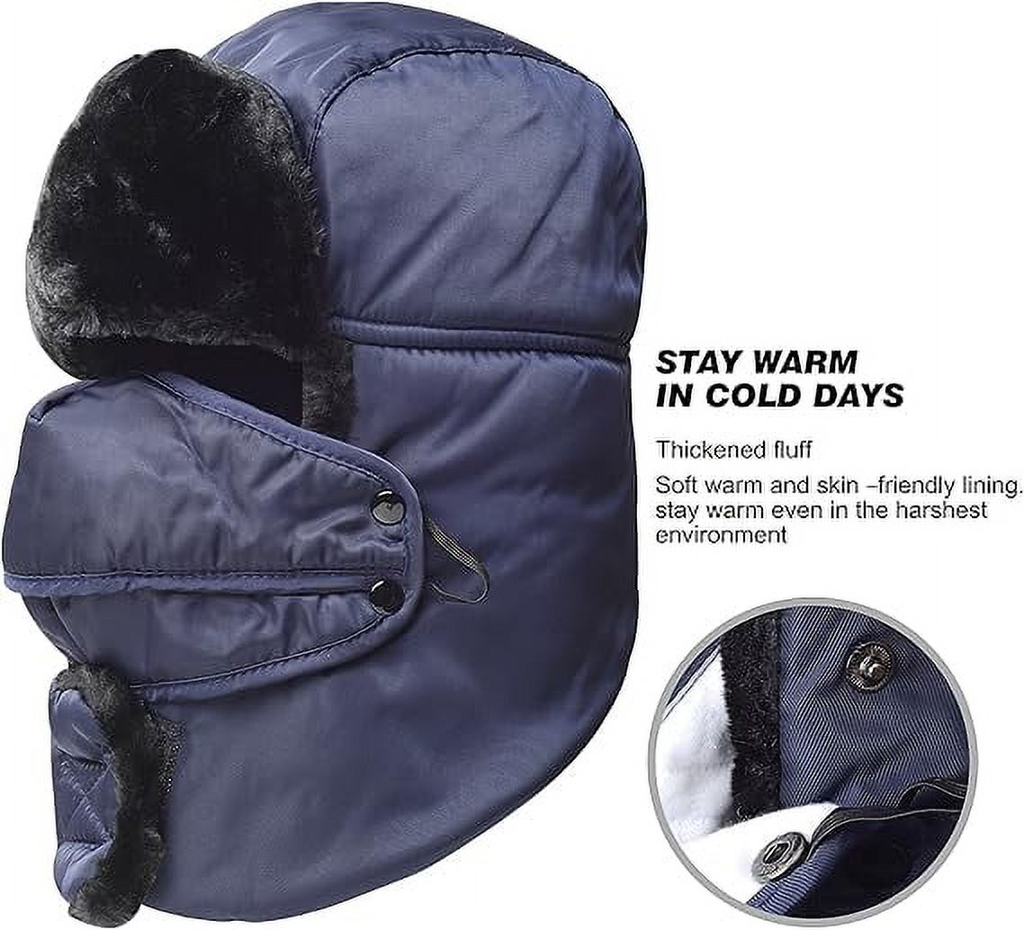 Winter Ski Hat with Winter Ear Flap and Ski Windproof Mask Navy blue