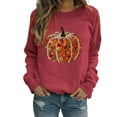 thumbnail image 3 of Craaazy Women's Fall Winter Halloween Christmas Thanksgiving Casual Pumpkin Season Print Gifts Long Sleeved Round Neck Sweatshirt Long Sleeve Vintage Top, 3 of 6