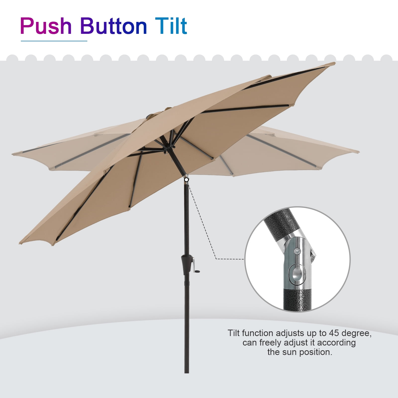 COBANA 9ft Patio Umbrella, Outdoor Table Market Umbrella with Push Button Tilt and Crank, Beige