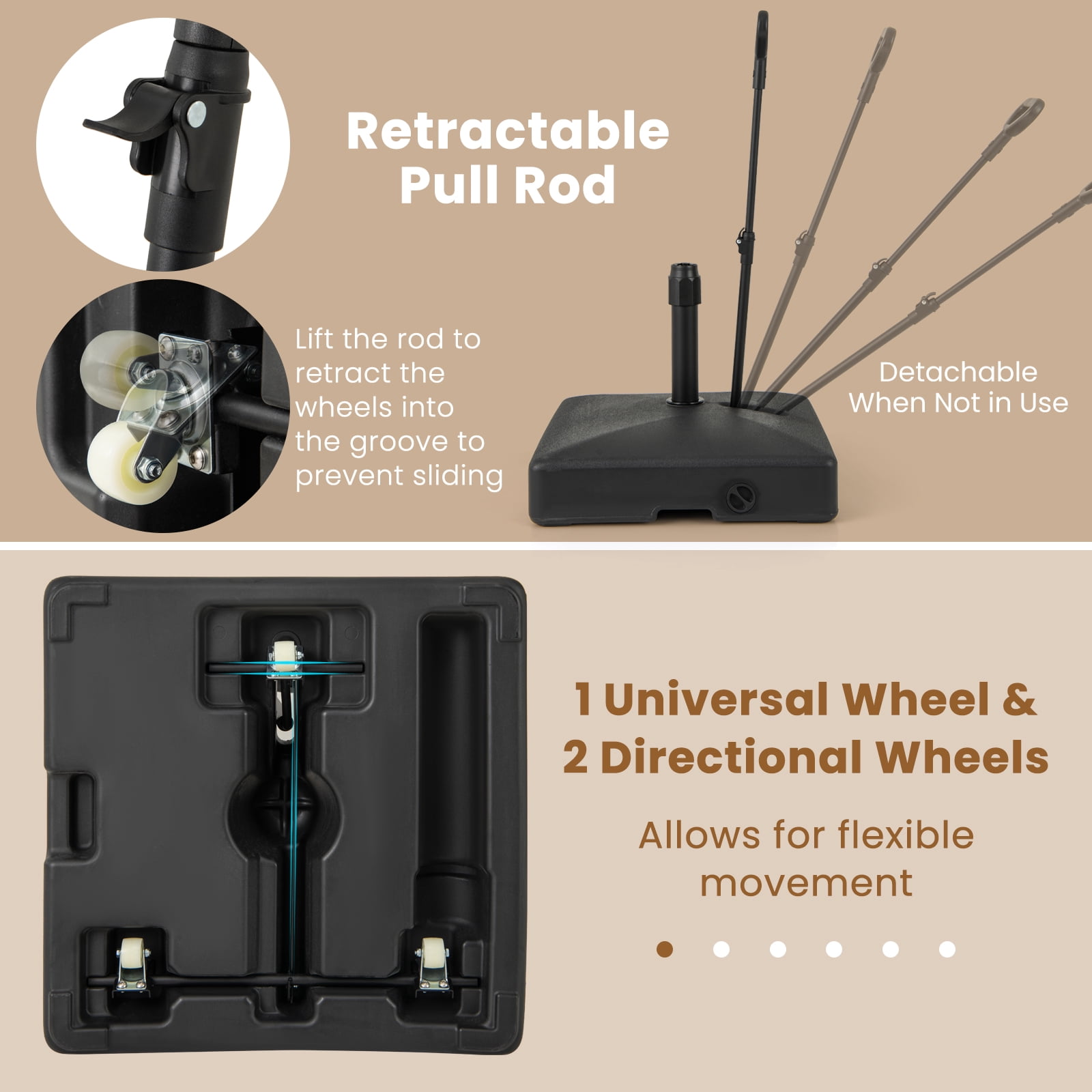 Topbuy Mobile Patio Umbrella Base with Wheels 132 LBS Water & Sand Fillable Umbrella Stand