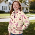 thumbnail image 3 of Uorisanigo Quarter Zip Pullover Sweatshirts Pink Cherry Butterfly Long Sleeve Half Zipper Sweatshirts Loose Athletic Pullover Tops Half Zip Mock Neck Hoodies Jackets Trendy Clothes, 3 of 7