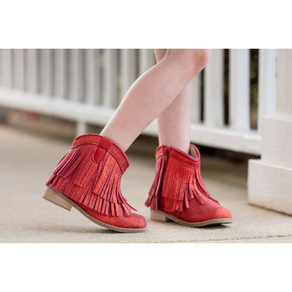 Clementine Fringe cowgirl booties red glitter toddler 9