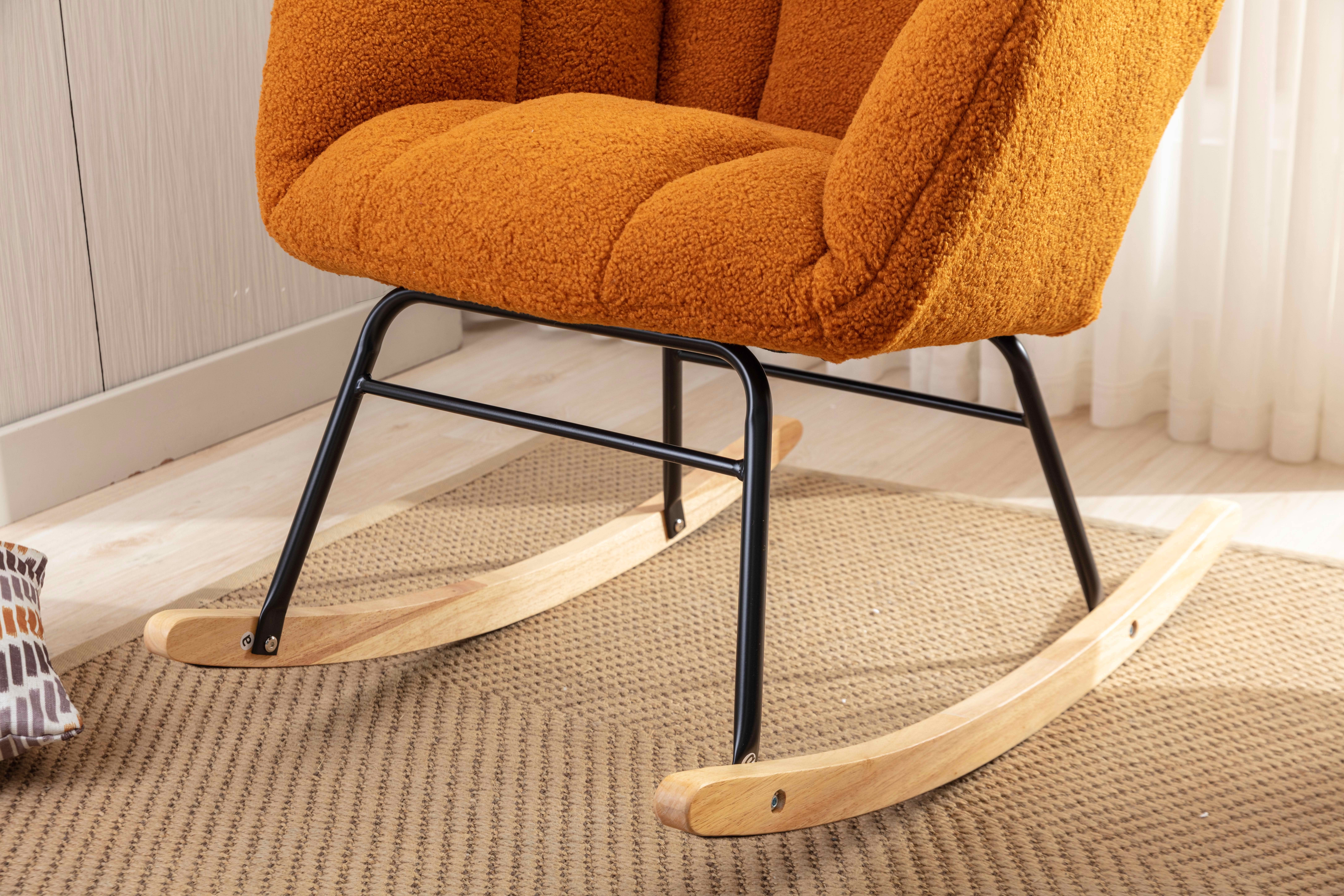 MAYEERTY Teddy Fabric Rocking Glider Nursery Chair, for Indoor Living Room, Caramel