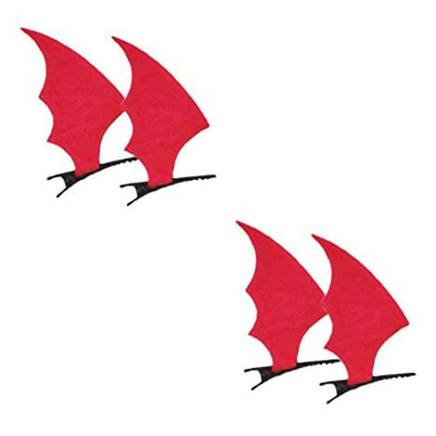 2 pares de orejas de murciélago de dibujos animados de Halloween, alas de murciélago, pinzas para el pelo, horquilla, accesorios para el cabello, disfraz de cosplay, cuernos de diablo, diadema con alas (rojo) ER