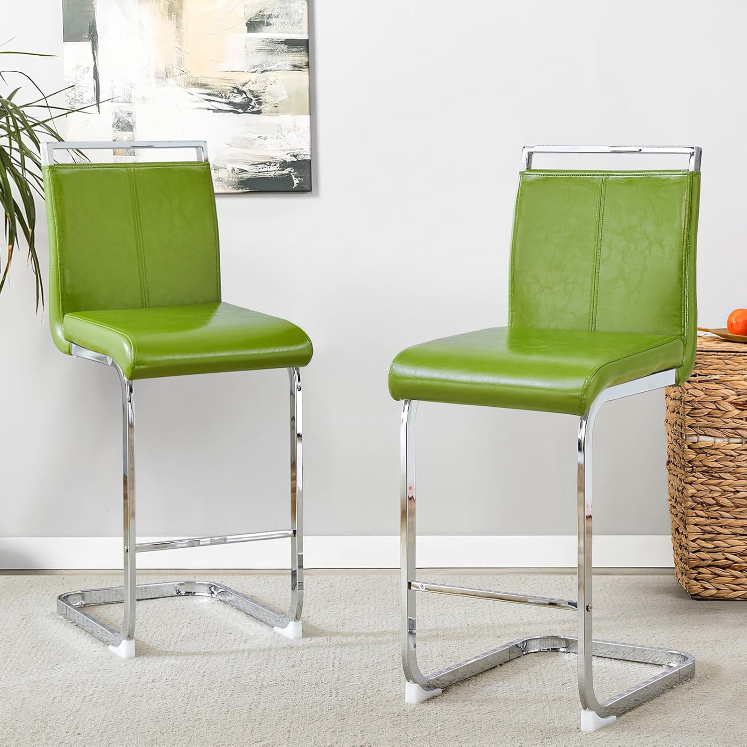 Lecut Bar Stools Set of 4, 25" Counter Height Bar Stools with Back and Footrest, Modern Leather Counter Stools, Armless Dining Bar Chairs for kitchen island, Pub, Bar