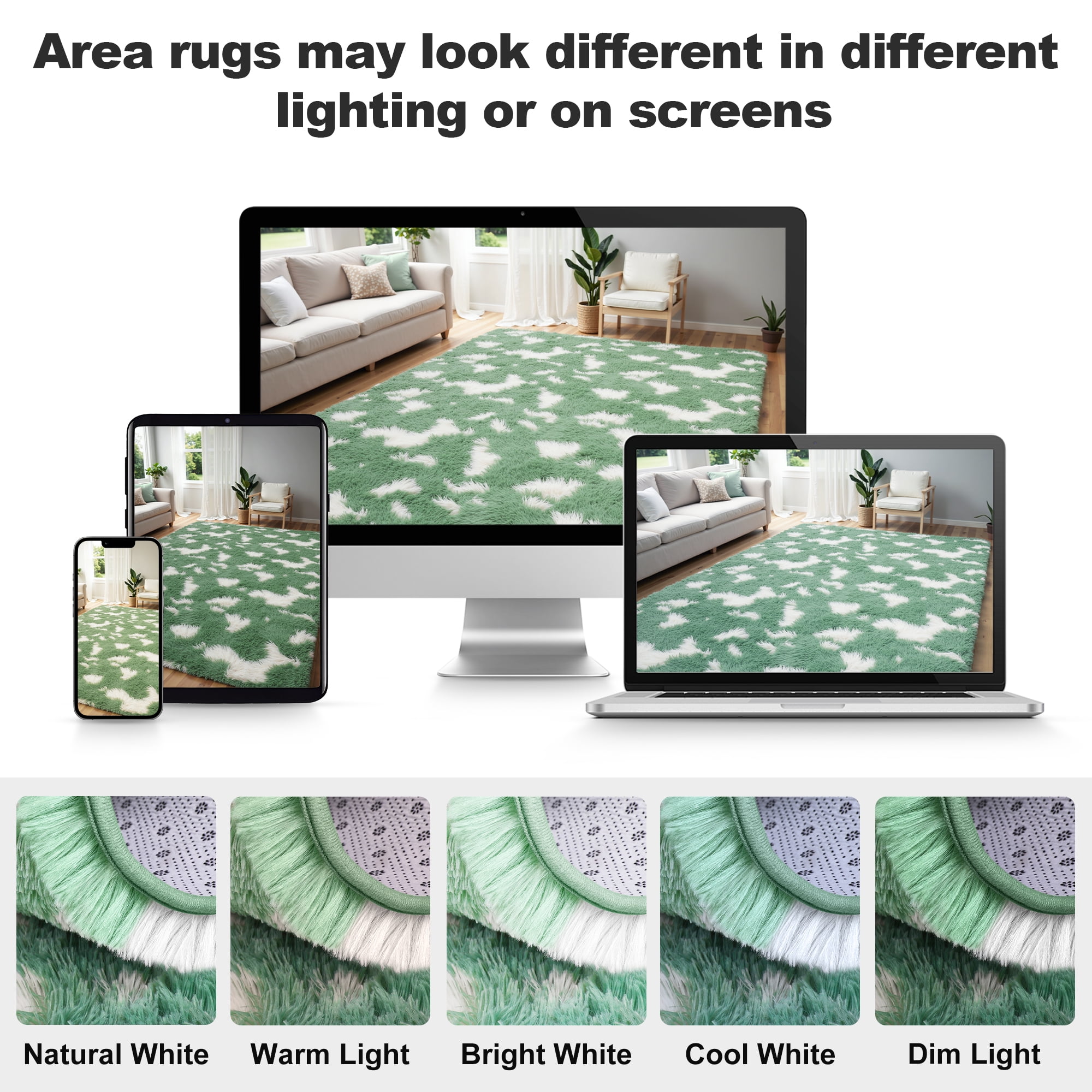 Lalado 5ft x 8ft Shag Area Rug, Soft Fluffy Indoor Tie-Dye Area Rugs for Living Room Bedroom Decor Carpet, Green & White