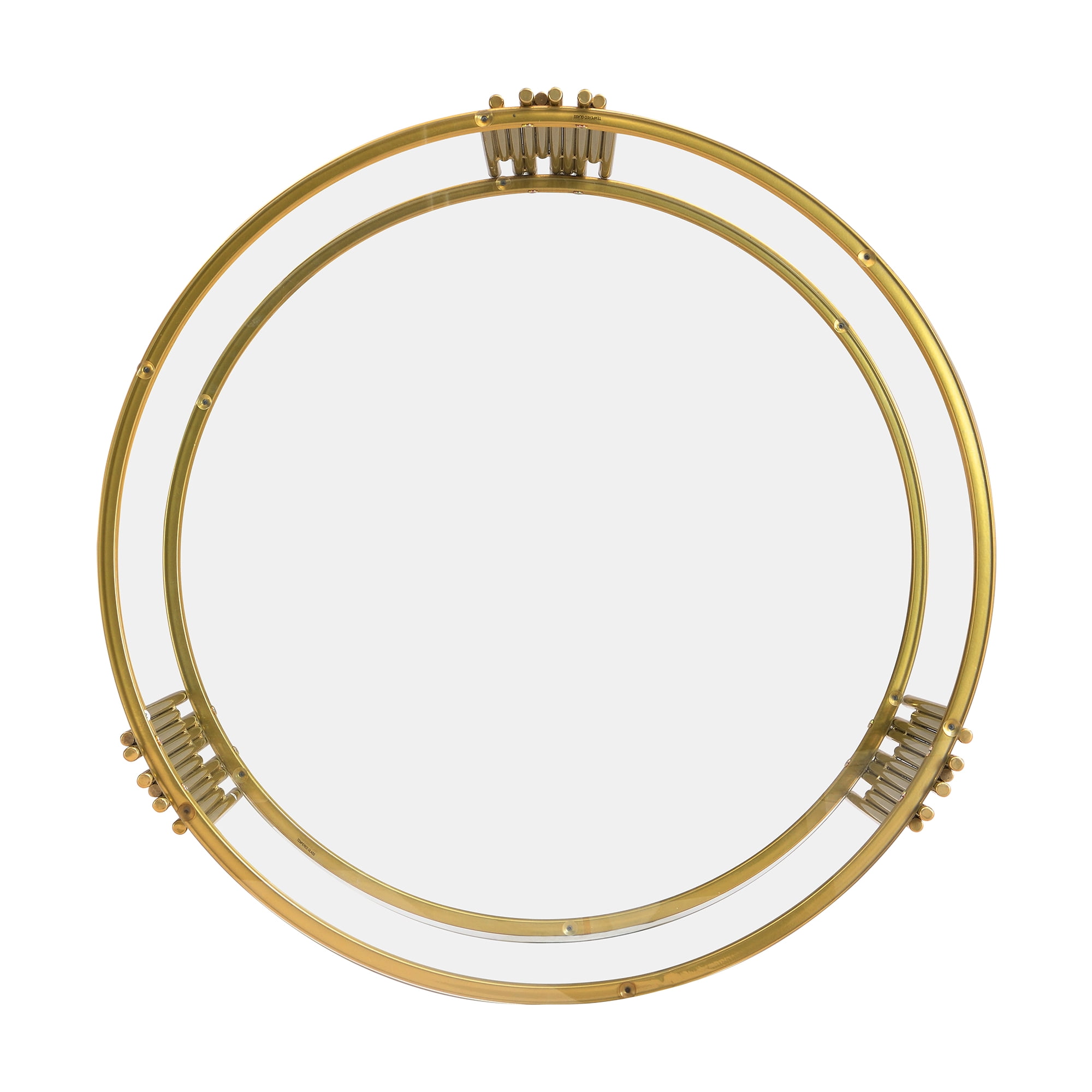 EUROCO 31.5" Round Coffee Table,Modern Tempered Glass Tea Table with Metal Base,Gold Finish and Lower Shelf,2 Tier Circle Dining Table for Study Room Reception Room,Transparent