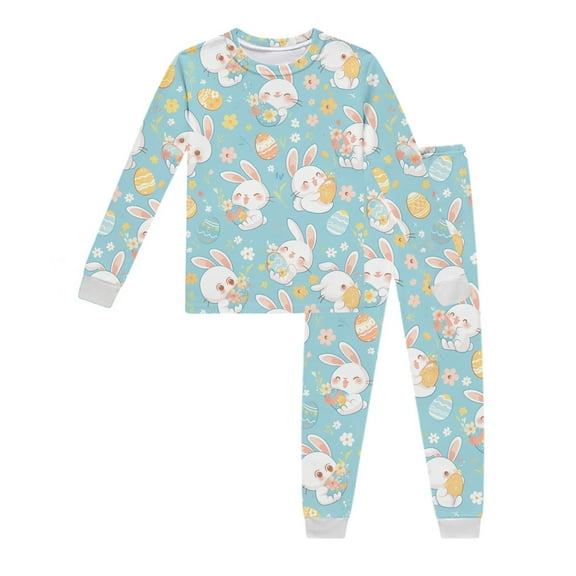 Rhuody Easter Outfits For Girls Long Sleeve Pajama Set Top And Pants Bunny Printed Homwear Crewneck Sleepwear Adorable Wear Dark Purple 2 Years