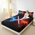 thumbnail image 4 of Manfei Red Blue Lightsaber Queen Sheet Sets,Video Games Theme Flat Sheet,Neon Glowing Lightning Queen Fitted Sheet For Boys,Ultra Soft Home Decor,4pcs, 4 of 7