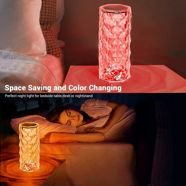 Lampe de table tactile sans fil rechargeable effet cristal en acrylique  abatjour pour chambre à coucher table3 modes de lumière