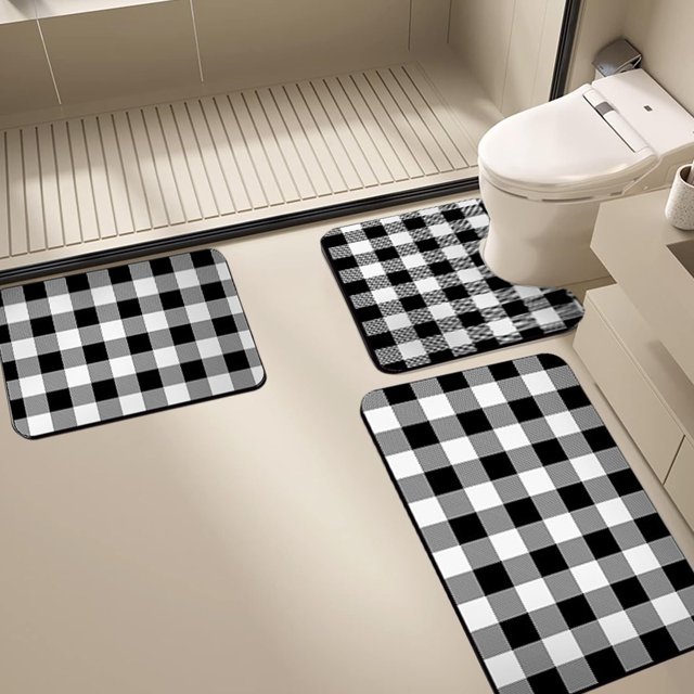 RuiJiao Liquidation Housse de Toilette de Salle de Bain Tapis de Salle de Bain Absorbants Imprimés Tapis de Sol de Salle de Bain Ensemble de 3 Tapis de Sol