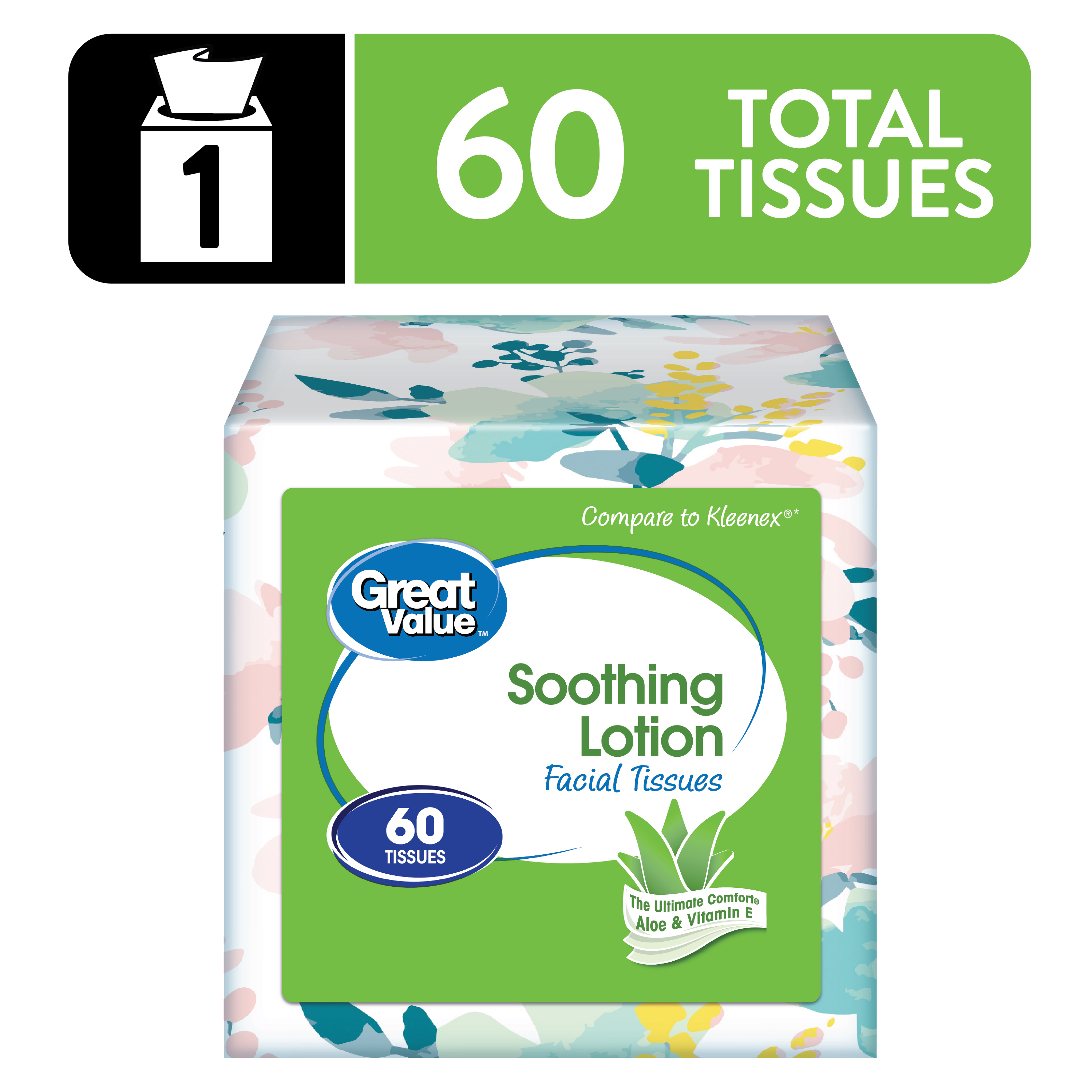Great Value Soothing Lotion Facial Tissues, 18-Pack Cube Boxes photo 2