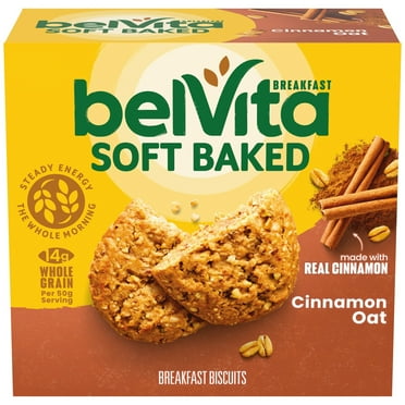 belVita Soft Baked Cinnamon Oat Breakfast Biscuits, Breakfast Bars, 5 Packs (1 Biscuit Per Pack)
