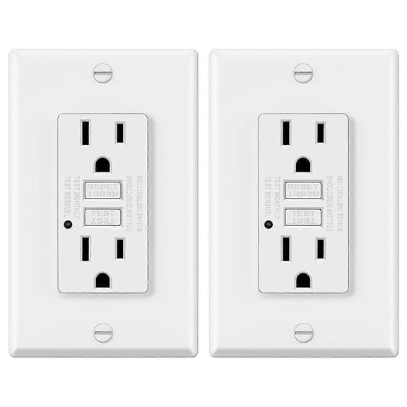 15 Amp GFCI Outlet, Decorative GFI Outlet with LED Indicator, Ground Fault Circuit Breaker, 2PCS US Plug