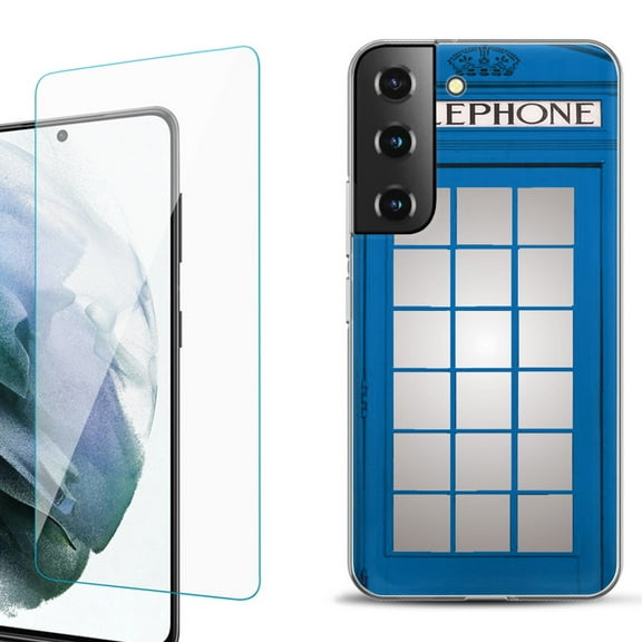 Slim-Fit Fashion Gel Phone Case for Samsung Galaxy S22  5G / S22 Plus 5G, with Tempered Glass Screen Protector, by OneToughShield ® - Phone Booth Blue