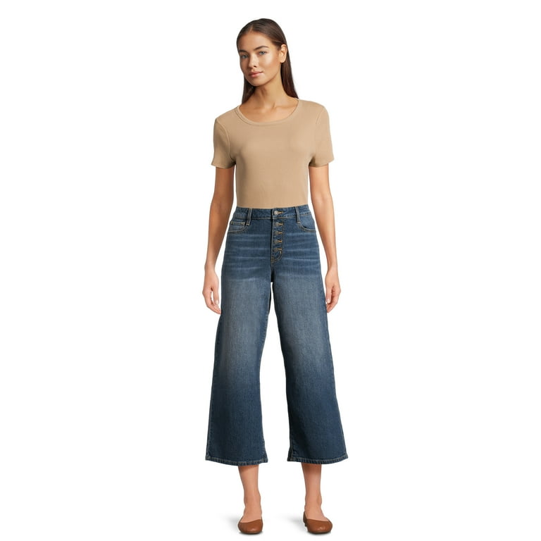 Time and Tru Women's High Rise Wide Leg Cropped Jeans, 26 Time and Tru Women's High Rise Wide Leg Cropped Jeans, 26