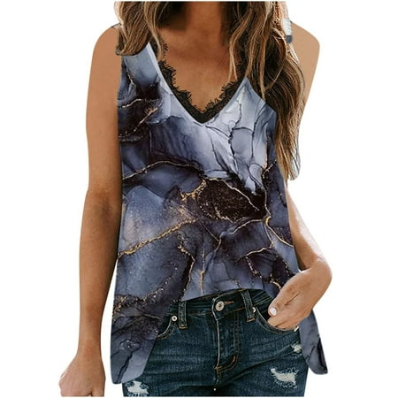 

Casual Tops for Women Patchwork Print V Neck Corset Tops Sleeveless Lace Tube Tops