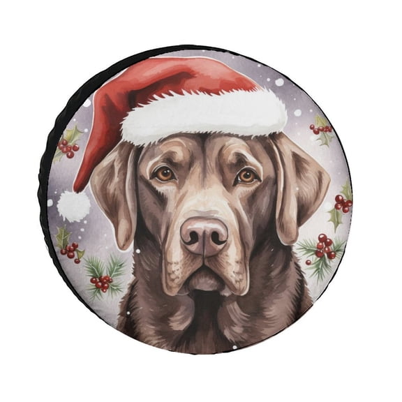 Camping Spare Tire Cover 12inch Santa Dog Labrador Waterproof Polyester Wheel Protectors Wheel Covers Lovely Pet Universal Fit for Trailers SUV Truck Camper Travel